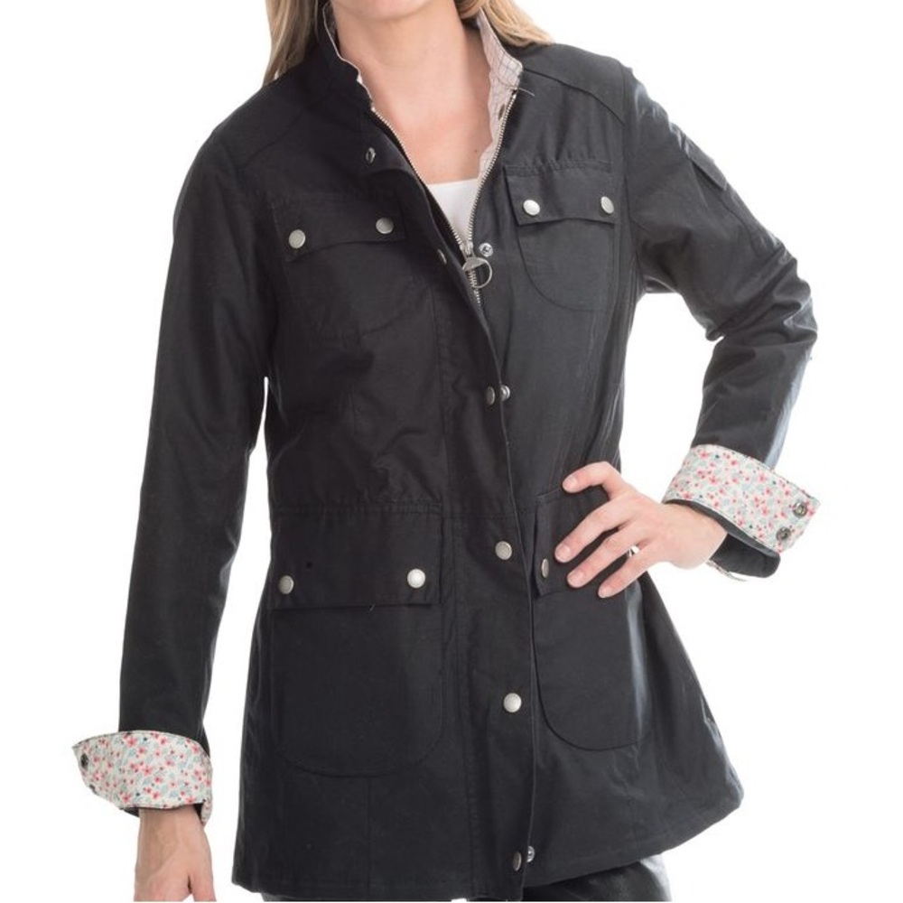Barbour Waxed Cotton Ltd Edtion Black Stirrup Tattersall Lined Jacket, US 14